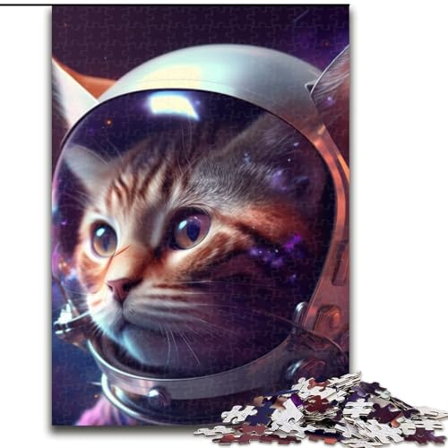 Puzzles 1000 Teile für Erwachsene Astronautenkatze Puzzles für Erwachsene Geeignet für Geburtstage, Halloween, Thanksgiving, Ostern (Größe 26x38cm) von WGLINGX