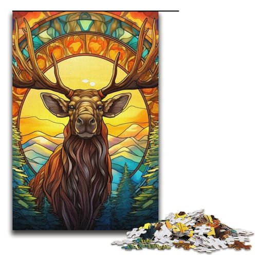 Puzzles Buntglas-Elch-Puzzle 1000 Teile für Erwachsene, Herausforderung der Gehirnintelligenz, süchtig machendes Spielzeug, 14,96 x 10,24 Zoll von WGLINGX