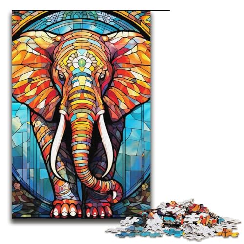 Puzzles Buntglas-Elefanten-Puzzle 1000 Teile für Erwachsene, Herausforderung der Gehirnintelligenz, süchtig machendes Spielzeug, 14,96 x 10,24 Zoll von WGLINGX