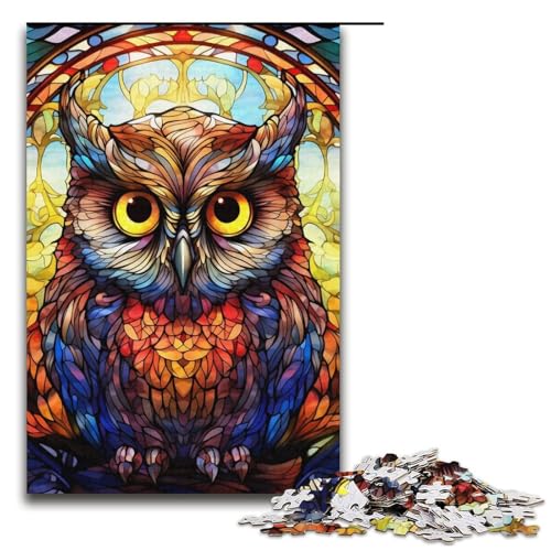 Puzzles Buntglas-Eule, 1000 Teile, für Erwachsene, Herausforderung der Gehirnintelligenz, süchtig machendes Spielzeug, 14,96 x 10,24 Zoll von WGLINGX