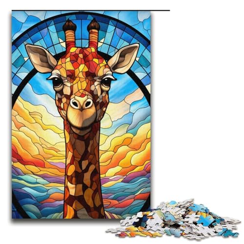 Puzzles Buntglas-Giraffe, 1000 Teile, für Erwachsene, Herausforderung der Gehirnintelligenz, süchtig machendes Spielzeug, 14,96 x 10,24 Zoll von WGLINGX
