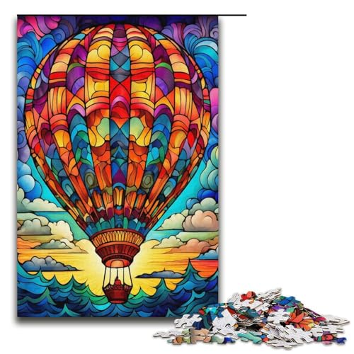 Puzzles Buntglas-Heißluftballon 1000 Teile Puzzle für Erwachsene, Herausforderung der Gehirnintelligenz, Suchtspielzeug, 14,96 x 10,24 Zoll von WGLINGX