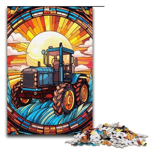 Puzzles Buntglas-Traktor-Puzzle 1000 Teile für Erwachsene, Herausforderung der Gehirnintelligenz, süchtig machendes Spielzeug, 14,96 x 10,24 Zoll von WGLINGX