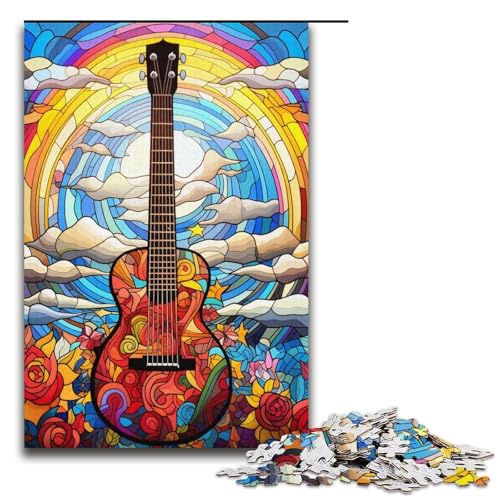 Puzzles Buntglasgitarren-Puzzle 1000 Teile für Erwachsene, Herausforderung der Gehirnintelligenz, süchtig machendes Spielzeug, 14,96 x 10,24 Zoll von WGLINGX
