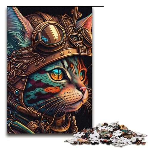 Puzzles Steampunk-Katzen-Puzzle 1000 Teile für Erwachsene, Herausforderung der Gehirnintelligenz, süchtig machendes Spielzeug, 14,96 x 10,24 Zoll von WGLINGX
