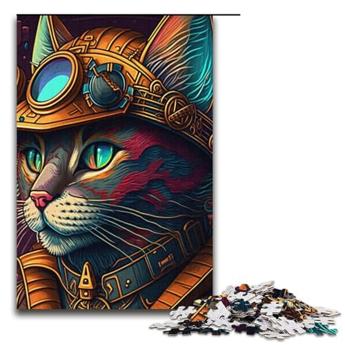 Puzzles Steampunk-Katzen-Puzzle 1000 Teile für Erwachsene, Herausforderung der Gehirnintelligenz, süchtig machendes Spielzeug, 14,96 x 10,24 Zoll von WGLINGX