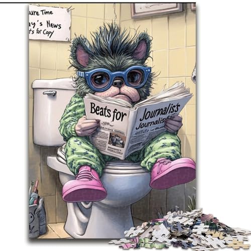 Puzzles für 1000 Teile, „Pug Go Toilet“, Puzzles für 1000 Teile, anspruchsvolles Denkspiel für Teenager, perfekt als Heimdekoration oder Geschenk (Größe 38x26cm) von WGLINGX