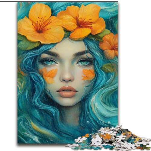 Puzzles für 1000 Teile, Blumenmädchen-Holzpuzzle für Erwachsene, anspruchsvolles DIY-Denkspiel, interaktive Familienaktivität (Größe 50x75cm) von WGLINGX