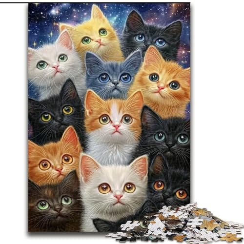 Puzzles für 1000 Teile, Katze, 1000-teiliges Puzzle, unmöglich, pädagogische Heimdekoration, Spiele und Geschenke (Größe 50x75cm) von WGLINGX