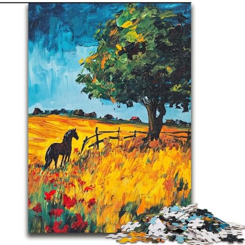 Puzzles für 1000 Teile, Ölgemälde auf Grasland, 1000-teiliges Puzzle, unmöglich, pädagogische Heimdekoration, Spiele und Geschenke (Größe 26x38cm) von WGLINGX