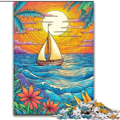 Puzzles für 1000 Teile, farbenfrohe Strandkunst, Puzzles für Erwachsene, 1000 Teile, Spielzeug, Geschenk, pädagogisches, intellektuelles, entspannendes, lustiges Familienspiel (Größe 26x38cm) von WGLINGX