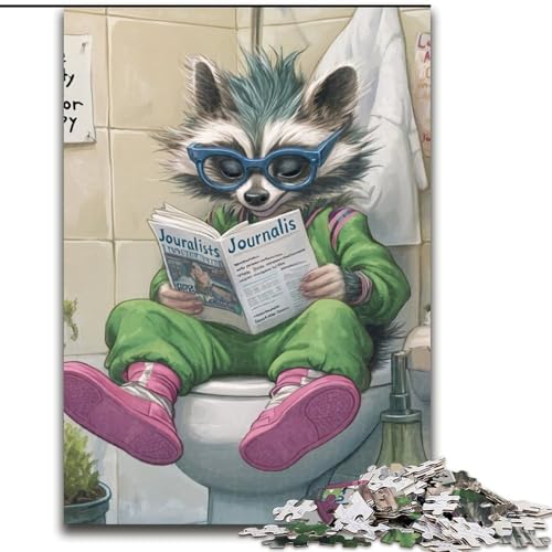 Puzzles für 1000 Teile „Raccoon Go Toilet“, ideal für Familienspaß Feiertage, Geburtstage (Größe 38x26cm) von WGLINGX