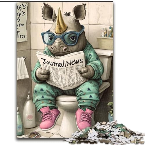 Puzzles für 1000 Teile „Rhino Go Toilet“, Puzzles für 1000 Teile, anspruchsvolles Denkspiel für Teenager, perfekt als Heimdekoration oder Geschenk (Größe 26x38cm) von WGLINGX