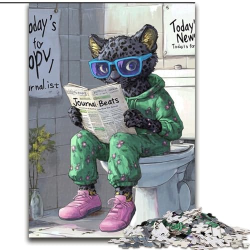 Puzzles für Erwachsene, 1000 „Black Leopard Go Toilet“-Puzzles, anspruchsvolle DIY-Kunst für Enthusiasten, Entspannung (Größe 26x38cm) von WGLINGX