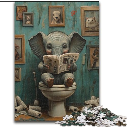 Puzzles für Erwachsene, 1000 „Elephant Go Toilet“-Puzzles, anspruchsvolle DIY-Kunst für Enthusiasten, Entspannung (Größe 26x38cm) von WGLINGX