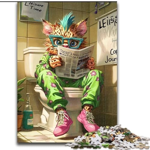 Puzzles für Erwachsene, 1000 „Ocelot Go Toilet“-Puzzles, anspruchsvolle DIY-Kunst für Enthusiasten, Entspannung (Größe 38x26cm) von WGLINGX