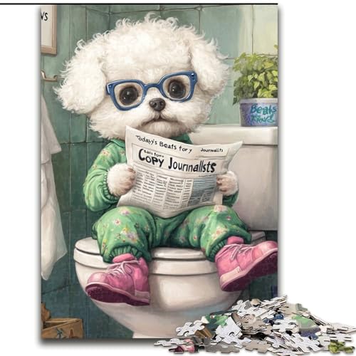 Puzzles für Erwachsene, 1000 Bichon Frise Go Toilet, schwierige Puzzles für Erwachsene, anspruchsvolles DIY-Denkspiel für Teenager (Größe 26x38cm) von WGLINGX