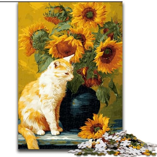 Puzzles für Erwachsene, 1000 Sonnenblumen- und Katzen-Puzzles für Erwachsene, herausfordernd und unterhaltsam, Familienaktivität (Größe 50x75cm) von WGLINGX