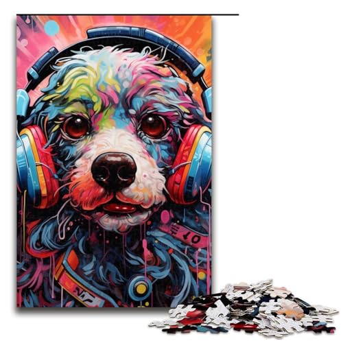 Puzzles für Erwachsene, 1000 Teile, Kopfhörer, Hund, Puzzles für Erwachsene, Teenager, Holzpuzzle, Lernspielzeug (Größe 50 x 75 cm) von WGLINGX