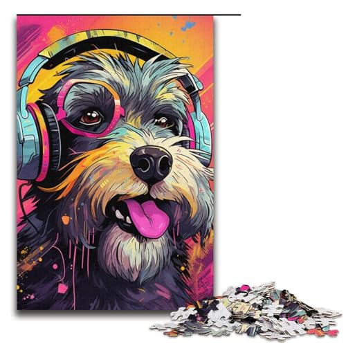 Puzzles für Erwachsene, 1000 Teile, Kopfhörer, Hund, Puzzles für Erwachsene, Teenager, Kartonpuzzle, Lernspielzeug (Größe 38 x 26 cm) von WGLINGX