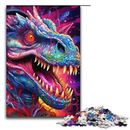 Puzzles für Erwachsene, 1000 Teile, Kopfhörer-Dinosaurier-Puzzles für Erwachsene, Teenager, Kartonpuzzle, Lernspielzeug (Größe 38 x 26 cm) von WGLINGX