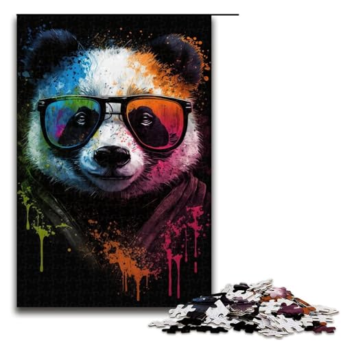 Puzzles für Erwachsene, 1000 Teile, Panda mit Sonnenbrille, Holzpuzzle, Spielzeug, Wanddekoration (Größe 50 x 75 cm) von WGLINGX