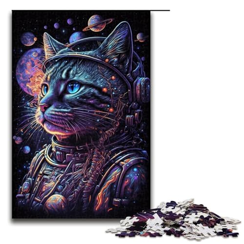 Puzzles für Erwachsene, 1000 Teile, dunkle Katze, Holzpuzzle, Spielzeug, Wanddekoration (Größe 50 x 75 cm) von WGLINGX