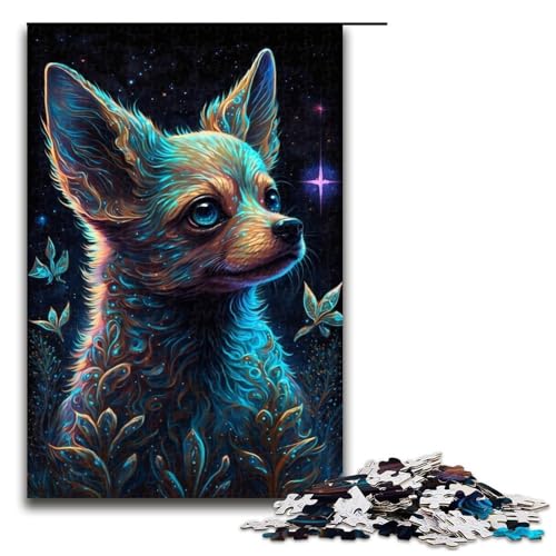 Puzzles für Erwachsene, 1000 Teile, dunkler Chihuahua, Holzpuzzle, Spielzeug, Wanddekoration (Größe 50 x 75 cm) von WGLINGX