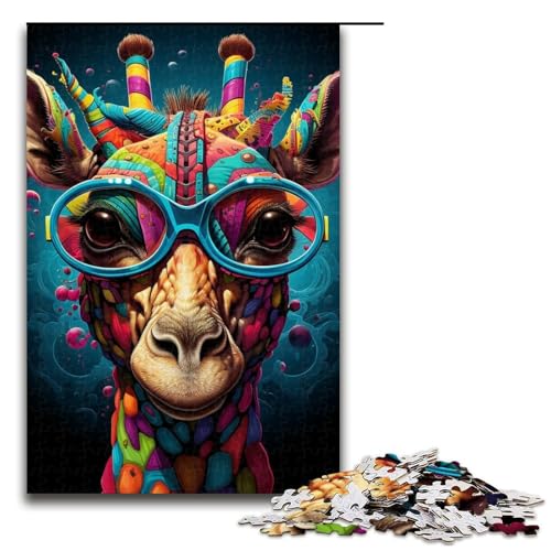 Puzzles für Erwachsene, Kopfhörer, Giraffe, Puzzles für Erwachsene, 1000 Holzpuzzles, Geschenke, auffälliges Design (Größe 50 x 75 cm) von WGLINGX