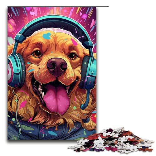 Puzzles für Erwachsene, Kopfhörer, Hunde-Puzzles für Erwachsene, 1000 Holzpuzzle-Geschenke, auffälliges Design (Größe 50 x 75 cm) von WGLINGX
