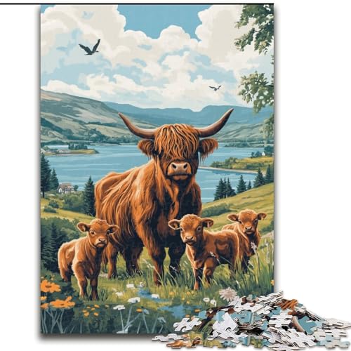 Puzzles für Erwachsene mit 1000 Teilen, Holzpuzzle „Highland Cow“, anspruchsvolles DIY-Denkspiel, interaktive Familienaktivität (Größe 50x75cm) von WGLINGX