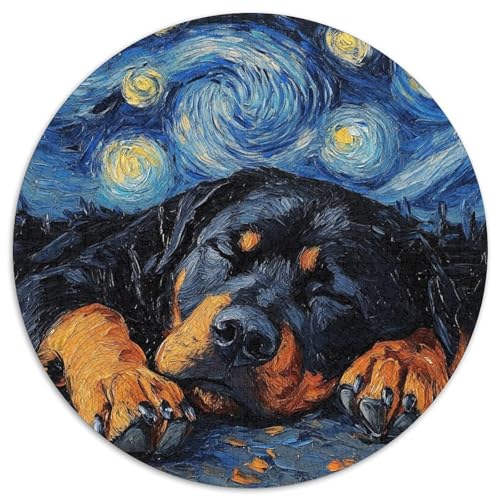 Rottweiler-Nachthimmel-Puzzle für Erwachsene, 1000-teiliges, rundes Puzzle, Denkspiel, interaktives Familienspiel, geeignet für Kinder ab 14 Jahren (67,5x67,5cm) von WGLINGX