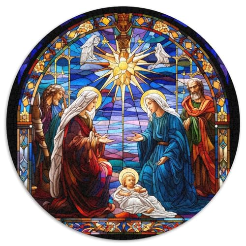 Runde Puzzles aus Buntglas mit der Geburt Christi, Papier, 1000 Teile, Puzzle für Erwachsene, anspruchsvolles Denkspiel für Teenager, Spaß für den Spieleabend mit der Familie 67,5 x 67,5 cm Runde Puzzles aus Buntglas mit der Geburt Christi, Papier, 1000 Teile, Puzzle für Erwachsene, anspruchsvolles Denkspiel für Teenager, Spaß für den Spieleabend mit der Familie 67,5 x 67,5 cm von WGLINGX