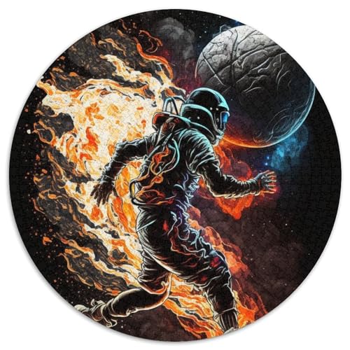 Runde Puzzles mit 1000 Teilen für Erwachsene, Astronauten Spielen Basketball, Kartonpuzzle, Geburtstage, Feiertage und als Heimdekoration (67,5x67,5cm) von WGLINGX