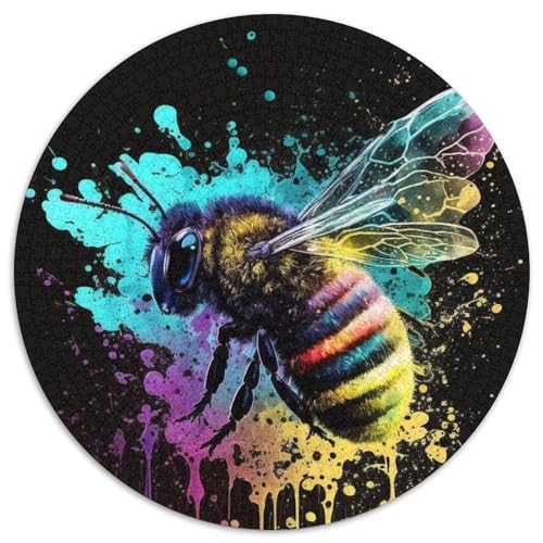 Runde Puzzles mit 1000 Teilen für Erwachsene, Bienen-Mal-Papierpuzzle, geeignet für Geburtstage, Halloween, Erntedankfest, Ostern (67,5x67,5cm) von WGLINGX