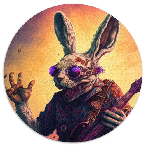 Runde Puzzles mit 1000 Teilen für Erwachsene, Kaninchen-Gitarren-Tier-Papierpuzzle, geeignet für Geburtstage, Halloween, Erntedankfest, Ostern (67,5x67,5cm) von WGLINGX