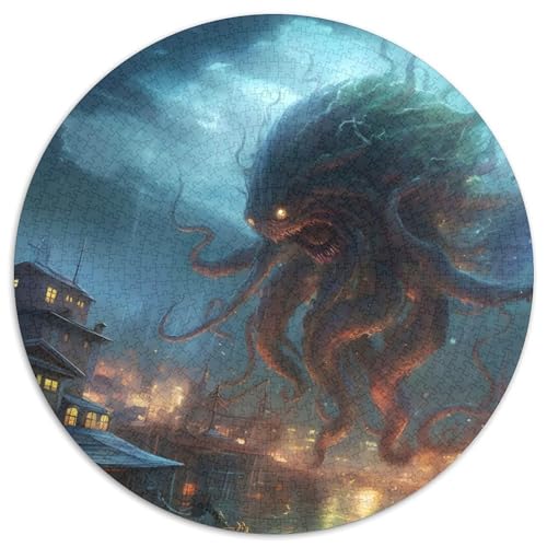 Runde Puzzles mit 1000 Teilen für Erwachsene Monster Rise aus Karton Geburtstage, Feiertage und als Heimdekoration (67,5x67,5cm) von WGLINGX