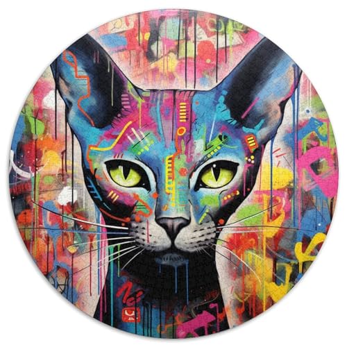 Rundes Papppuzzle mit haarlosen Katzen-Graffiti-Motiven, 1000 Teile, für Erwachsene, anspruchsvolles Denkspiel für Teenager, unterhaltsames interaktives Spiel für die ganze Familie 67,5 x 67,5 cm Rundes Papppuzzle mit haarlosen Katzen-Graffiti-Motiven, 1000 Teile, für Erwachsene, anspruchsvolles Denkspiel für Teenager, unterhaltsames interaktives Spiel für die ganze Familie 67,5 x 67,5 cm von WGLINGX