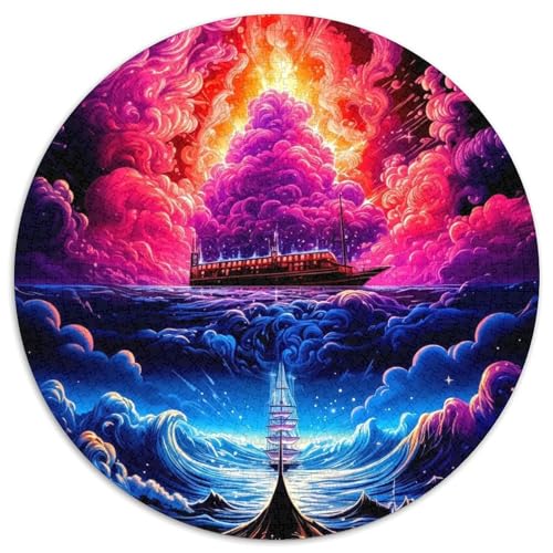 Rundes Puzzle aus Pappe im Bergstil im japanischen Stil, 1000 Teile, interaktives Familienspiel, Gehirntraining, Lernspielzeug 67,5 x 67,5 cm von WGLINGX