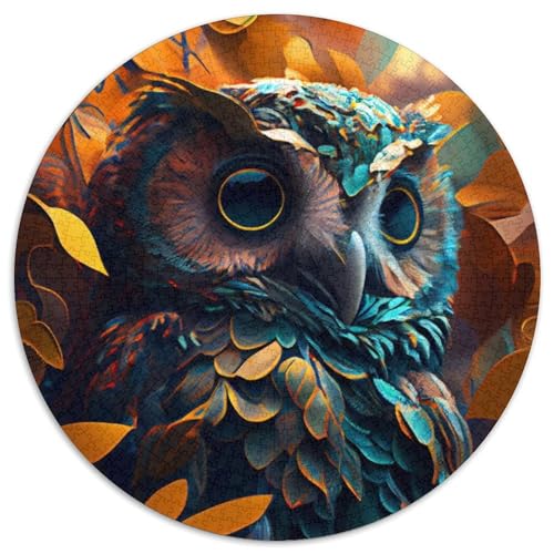 Rundes Puzzle für Erwachsene mit 1000 Teilen, Blaue Waldeule, Papppuzzle für Jugendliche ab 14 Jahren, Heimdekoration (67,5x67,5cm) von WGLINGX