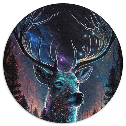 Rundes Puzzle für Erwachsene mit 1000 Teilen, Hirsch, Papppuzzle für Jugendliche ab 14 Jahren, Heimdekoration (67,5x67,5cm) von WGLINGX