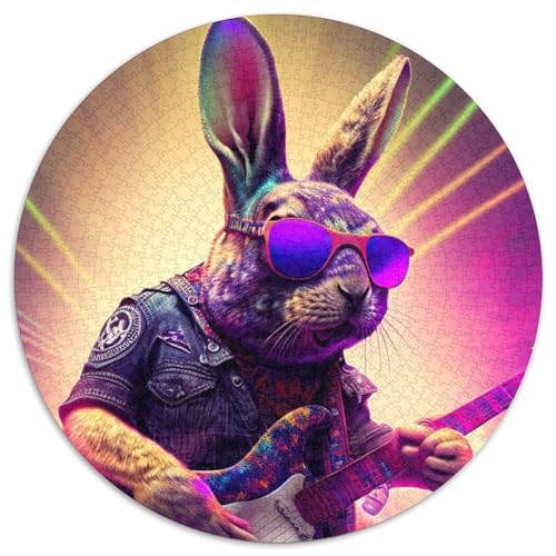 Rundes Puzzle für Erwachsene mit 1000 Teilen, Kaninchen, Gitarre, Tier, Papppuzzle für Jugendliche ab 14 Jahren, Heimdekoration (67,5x67,5cm) von WGLINGX