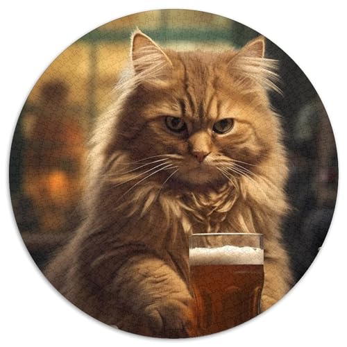 Rundes Puzzle für Erwachsene mit 1000 Teilen, Katzenbier, Papppuzzle für Jugendliche ab 14 Jahren, Heimdekoration (67,5x67,5cm) von WGLINGX