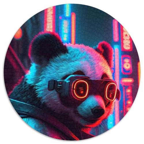 Rundes Puzzle für Erwachsene mit 1000 Teilen, Punk-Panda, Papppuzzle für Jugendliche ab 14 Jahren, Heimdekoration (67,5x67,5cm) von WGLINGX