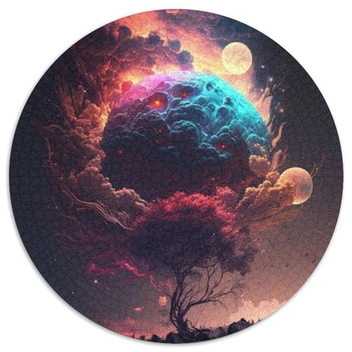 Rundes Puzzle für Erwachsene mit 1000 Teilen, Weltraum-Fantasielandschaft, Kartonpuzzle für Jugendliche ab 14 Jahren, Heimdekoration (67,5x67,5cm) von WGLINGX