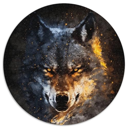 Rundes Puzzle für Erwachsene mit 1000 Teilen, Wolfsmalerei, Kartonpuzzle für Jugendliche ab 14 Jahren, Heimdekoration (67,5x67,5cm) von WGLINGX