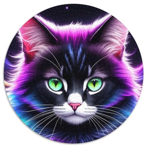 Rundes Puzzle für Erwachsene mit 1000 Teilen, pelziges Katzenporträt, Kartonpuzzle für Jugendliche ab 14 Jahren, Heimdekoration (67,5x67,5cm) von WGLINGX