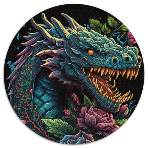 Rundes Puzzle mit 1000 Teilen, Blumendrache, Kartonpuzzle, DIY-Heimdekor, Denkspiel für Teenager (67,5x67,5cm) von WGLINGX