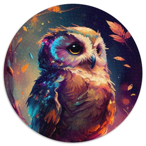 Rundes Puzzle mit 1000 Teilen, Eule, süßes Kartonpuzzle, Heimdekoration, Denkspiel für Teenager (67,5x67,5cm) von WGLINGX