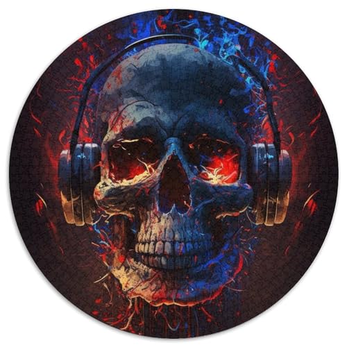 Rundes Puzzle mit 1000 Teilen, Kopfhörer-Totenkopf-Puzzle für Erwachsene, Familie und Freunde, knifflige Herausforderung (67,5x67,5cm) von WGLINGX